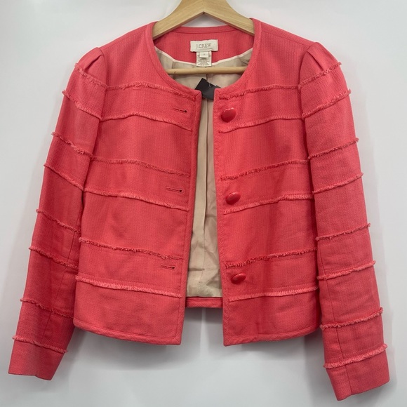 J. Crew Cropped Frayed Blazer Size 2 in Coral - Picture 4 of 10